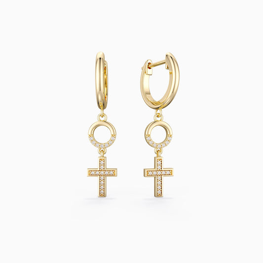 Gold Circle Cross Earrings