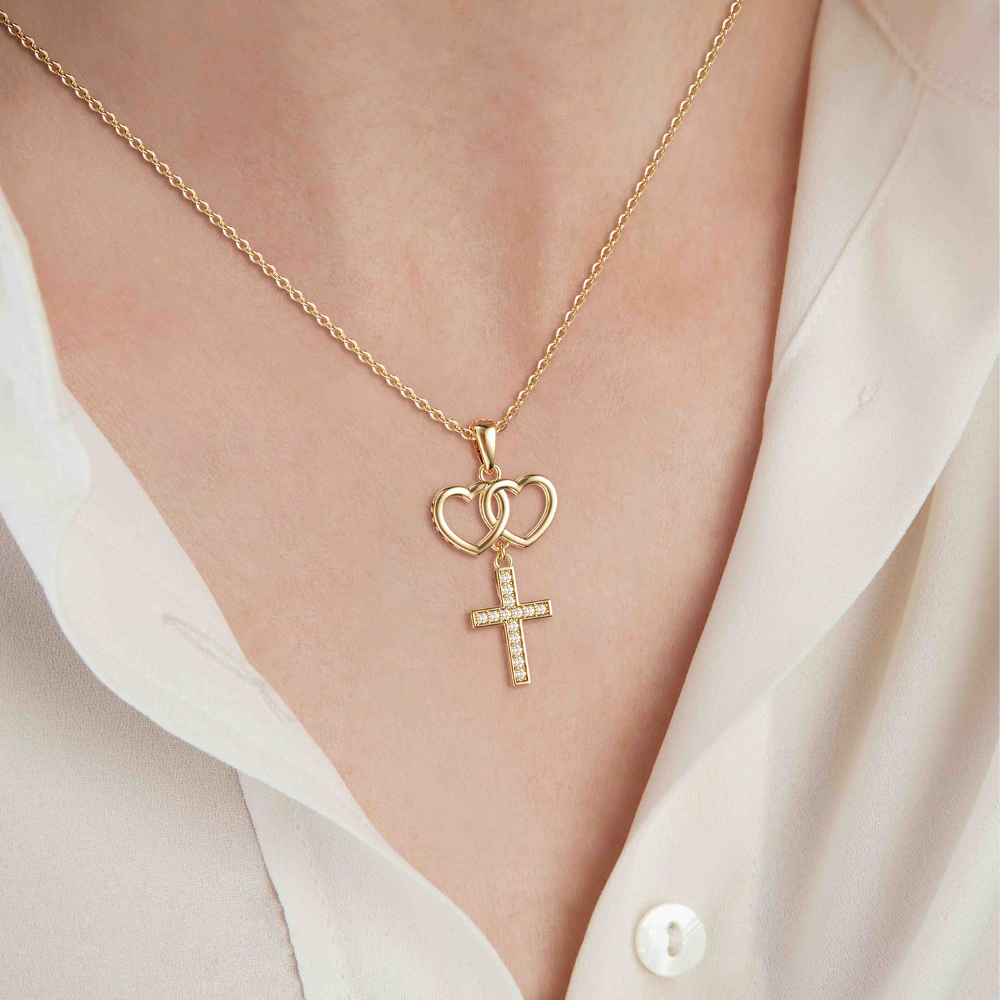Gold Love And Faith Cross Necklace