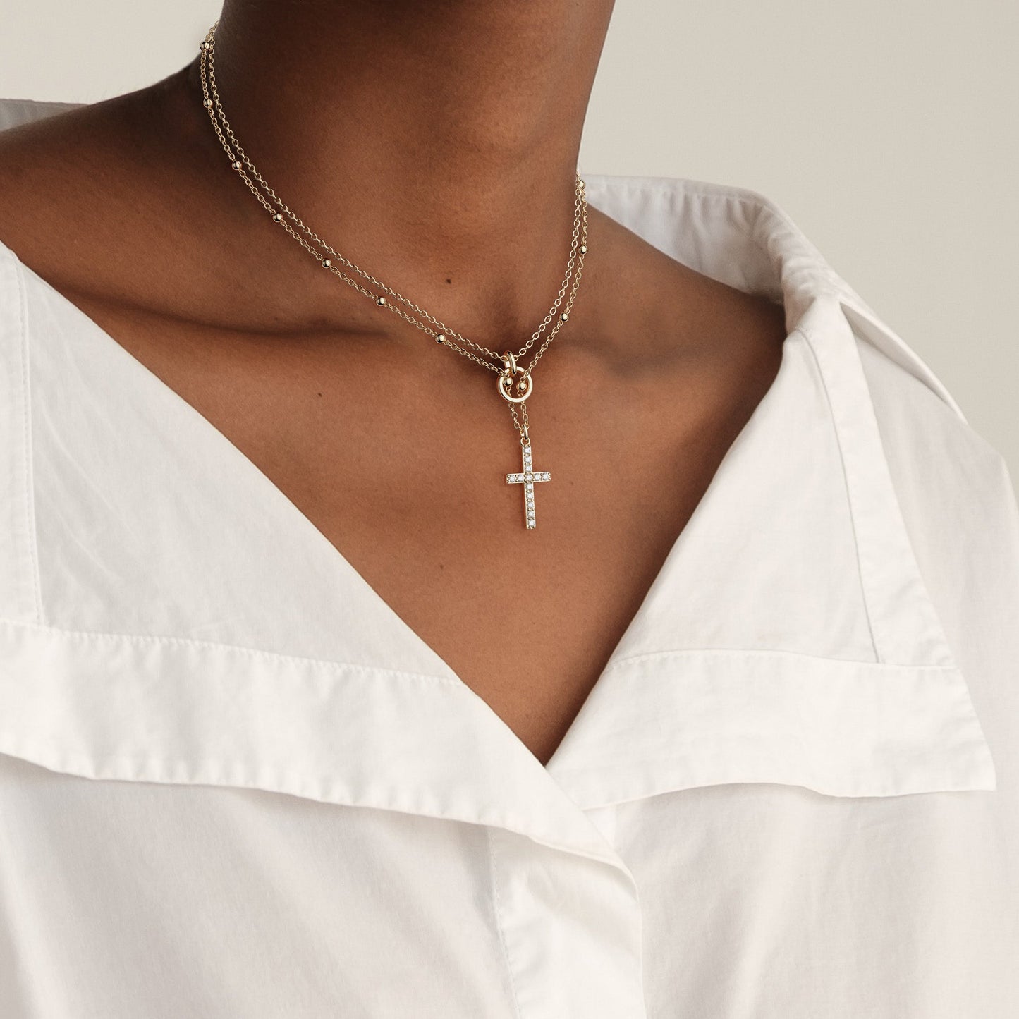 Gold Layered Circle Cross Necklace