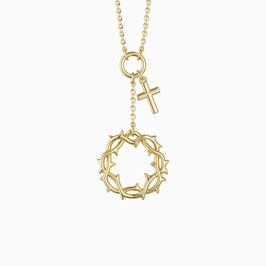 Gold Crown of Thorns Cross Necklace