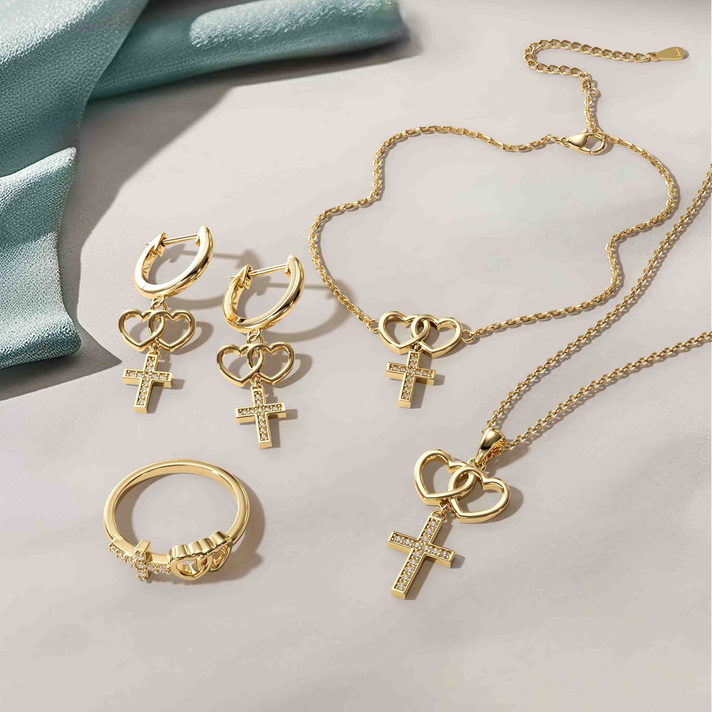 Gold Love And Faith Cross Necklace